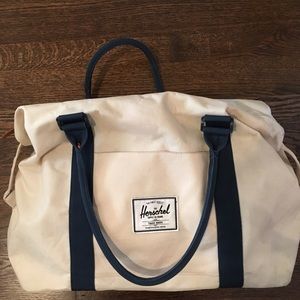 White and Navy Herschel Bag